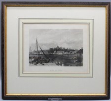 Original Stahlstich von Mannheim um 1850 gerahmt