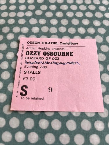 Ozzy osbourne blizzard ticket - osbourne,