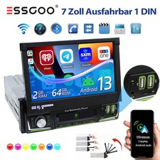 7" Autoradio 1 DIN Android 14 2+64G Flip Out Touchscreen Carplay GPS Nav WIFI BT