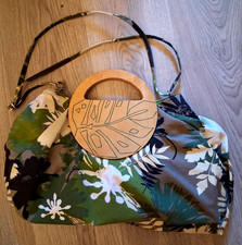 Handtasche camouflage Holzgriff Blatt ca. 45 x 37 xl Natur Kaki Blätter top