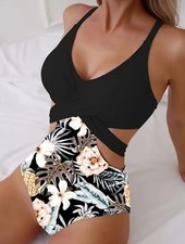 Exotischer Badeanzug mit Cut-Out und Ananas-Print , XL (44)