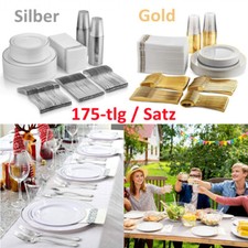 175 Geschirr Einwegbesteck Kunststoff Teller Becher Gabel Messer Löffel Serviett