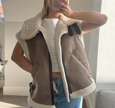 ZARA BRAUNE DOPPELSEITIGE KUNSTFELLWESTE WESTE FLIEGERJACKE MANTEL
