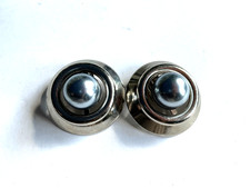 Ohrclips silberfarben mit grauer Perle Vintage Modeschmuck Durchmesser 3 cm