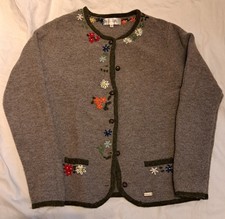 Trachtenstrickjacke m. Blumenstickerei, Gr. 40, Gweih&Silk, Wolle, wenig getrage