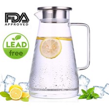 1.5/1.8L Glas Wasserkaraffe Wasserkrug Kühlkaraffe Glaskaraffe Edelstahl Filter