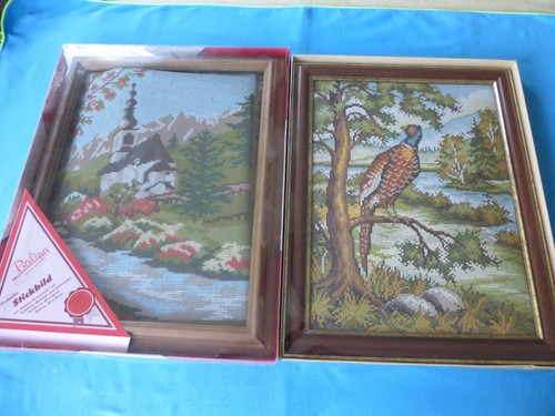 Zwei gobelin stickbilder mit - zwei,
