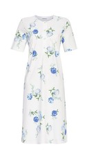 Ringella Damen Nachthemd Kurzarm Knopfleiste 4211055 Blau Gr. 38 S Muster