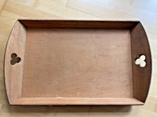 Vintage Holz Tablett groß 65x41x9 Griff Löcher Serviertablett Holztablett