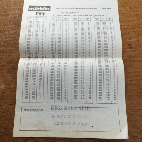 März 1979 märklin - 1979, preisliste