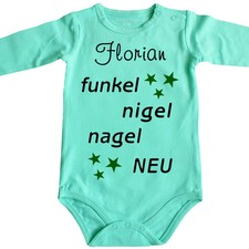 Fun Baby-Body Babybody Bodie mit Spruch Funkelnigelnagelneu Personalisiert