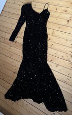 Wunderschönes Abendkleid M/38 Ballkleid Pailletten schwarz asymmetrisch Mermaid