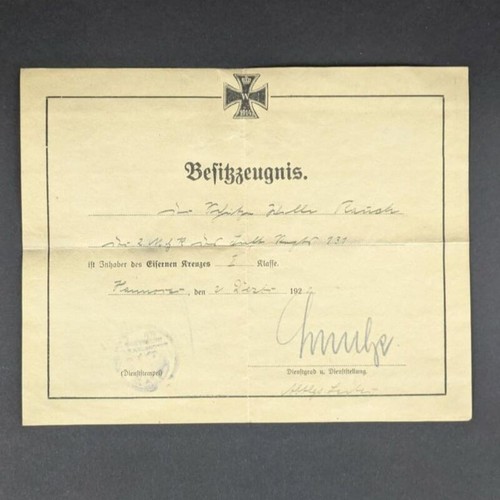 Besitzzeugnis eisernes kreuz - besitzzeugnis,