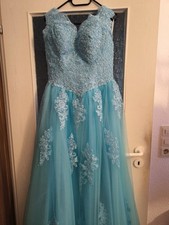 Ballkleid Damen hellblau mit Pailletten und Perlen