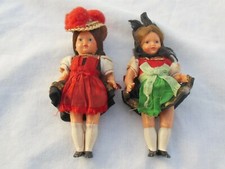 2 kleine Trachtenpuppen Schwarzwald Puppen mit Bollen-Hut 50er Jahre 