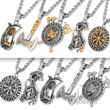 Wikinger Schmuck Edelstahl Anhänger Halskette Wolf Drache Axt Schiff Runen Biker