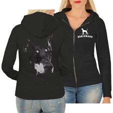 Frauen Mädchen Kapuzenjac​ke Sweat Hood Dobermann  hunde dogs rasse welpen
