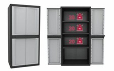 2 x Kunststoffschrank XL Schrank Putzmittelschrank Werkstattschrank Grau 3 Böden