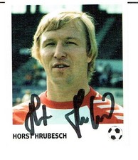Horst Hrubesch  RW Essen /HSV Panini Bild Pöhler Juststi  mit original Untersch.