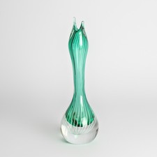 Schwedische Glas Vase geschwungen Kosta Vicke Lindstrand Sweden 1950-60 Grün Wei