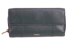 Fossil Damen Portemonnaie Geldbörse Leder dunkelgrün grün Reißverschluss B488