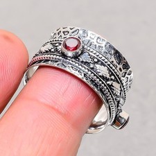 Facettierter Mosambik Granat Edelstein Stamm Bali Vintage Schmuck Ring 10" SR 97