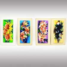 4x Acryl Blumen Gemälde