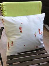 3 x Kissenhülle Landhaus ca. 50 x 50 cm Baumwolle creme beige rot grün Obst 