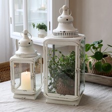 Chic Antique Laterne Hänge-Stand mit Dekor Windlicht Metall Antik Creme 2 Größen