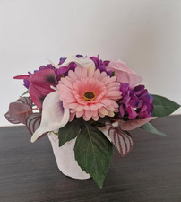 Seidenblumengesteck, Rosen, Callas, Hortensien Deko