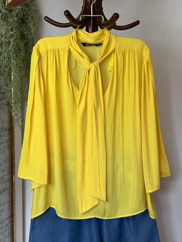 Zara bluse gelb weite ärmel - bluse,