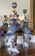 Kerzenleuchter Eule Barock Porzellan Bronze Kerzenständer Kerzenhalter Deko