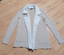 ESMARA Strick Jacke offen Teddyfell Kragen XS 34/36 beige Taschen Struktur neuw.