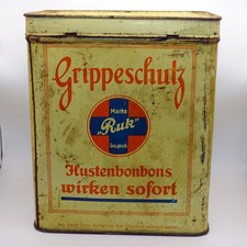 Ruk Grippeschutz Bonbons Blechdose alt Apotheke Werbung Hustenbonbons DDR (849)