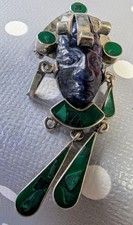 Vintage Mexico Taxco Sterling Silver 925, Malachite Goldstone Maske,Anhänger ?