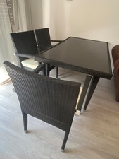 Gartenmöbelgarnitur- 4+1 - Tisch und 4 Stühle,  Kunststoffgeflecht schwarz
