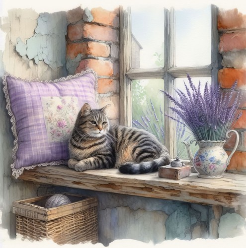 Wandbild fenster katze - wandbild,