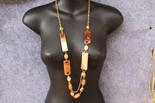 HALSKETTE 84 CM LANG BEIGE NATURWEISS BERSTEINFARBEN GOLDFARBEN