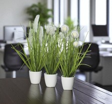 mucplants Kunstpflanze Gras 3er Set weißer Topf Höhe 38cm künstlich Deko