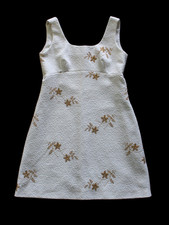 True Vintage 60er Twiggy Trägerkleid A-Linie Mini Kleid Weiß Gold Lurex bestickt