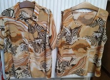 Damen Set Top + Bluse Kurzarm Geometrisch Bekleidungspaket Gr 48/50/52/54 Bunt