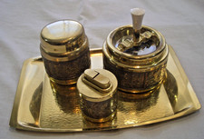 Raucherset Erhard u. Söhne Messing 4 Teile Tablett Aschenbecher Dose Feuerzeug