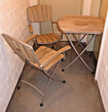 Sitzgruppe 1 Tisch, 2 Stühle, Teakholz, rostfreies Edelstahlgestell, klappbar