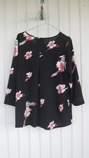 Milano Bluse Shirt Tunika Gr 44 schwarz Blüten allover 3/4 Armlänge knitterfrei