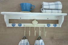 Altes Küchenregal Holzregal Handtuchhaken Gewürze Shabby Chic Landhaus weiß 54,5