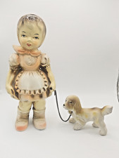 Vintage Porzellan Mädchen spazierender Spaniel Hund Zierfigur