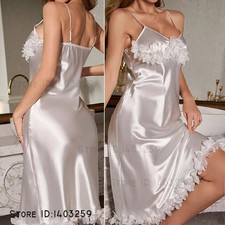 Damen Negligé Satin Spitze