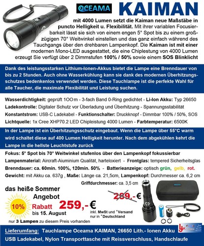 Oceama kaiman tauchlampe - tauchlampe,