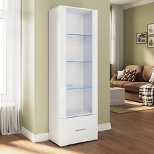 Hochschrank Vitrinenschrank Vitrine mit LED Glasvitrine Schrank Weiß Hochglanz