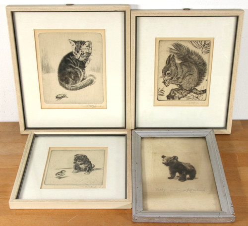 Radierung katze - 4x,